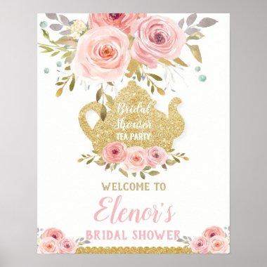 Blush Pink Floral Bridal Shower Tea Party Welcome Poster