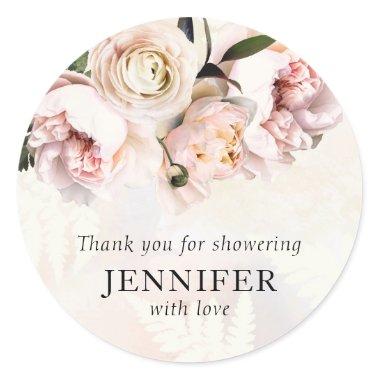 Blush Pink Floral Bridal Shower Thank you Classic Round Sticker