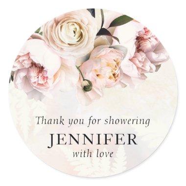 Blush Pink Floral Bridal Shower Thank you Classic Round Sticker