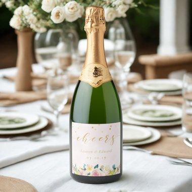 Blush Pink Floral  Wedding Wine Sparkling Wine Label