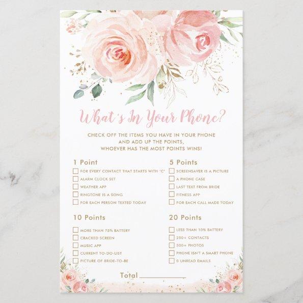 Blush Pink Floral Bridal What's In Your Phone Game