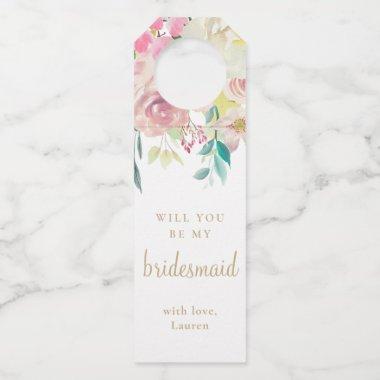 Blush Pink Floral Bridesmaid Proposal Bottle Hanger Tag