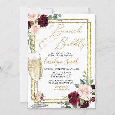 Blush Pink Floral Brunch And Bubbly Bridal Shower Invitations