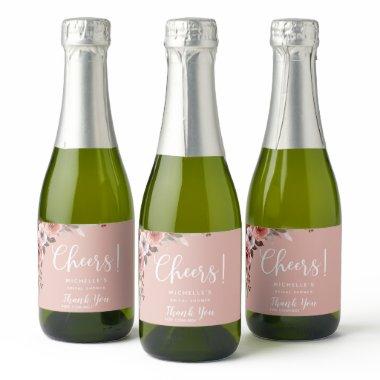 Blush Pink Floral, Cheers, Liquor, Wine Favor Sparkling Wine Label