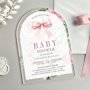 Blush Pink Floral Coquette Bow Arch Baby Shower Acrylic