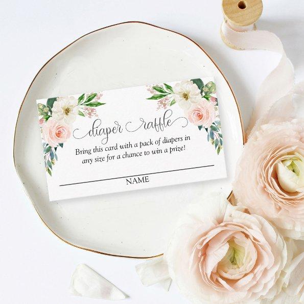 Blush Pink Floral Diaper Raffle Script Text Enclosure