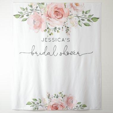 Blush pink floral eucalyptus bridal shower tapestry