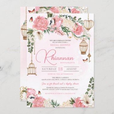 Blush Pink Floral Garden Elegant Bridal Shower Invitations
