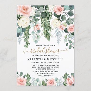 Blush Pink Floral Garden Watercolor Bridal Shower Invitations