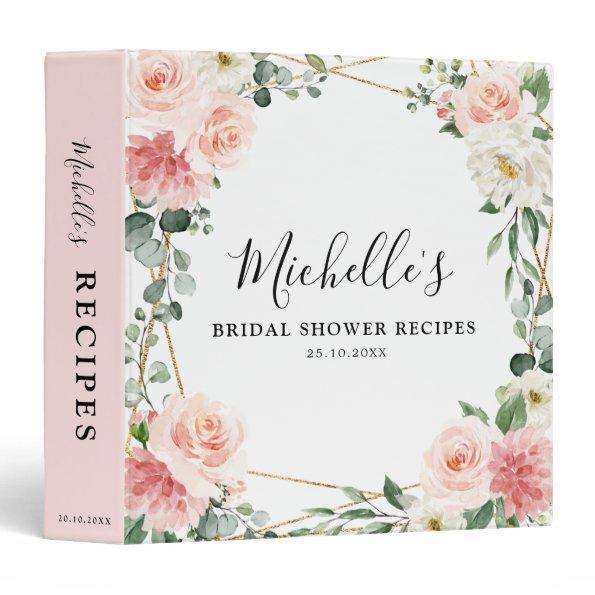 Blush Pink Floral Geometric Bridal Shower Recipe 3 Ring Binder