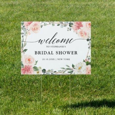Blush Pink Floral Geometric Bridal Shower Welcome Sign