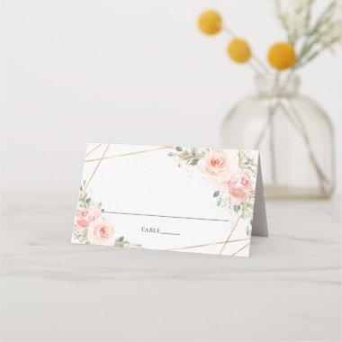 Blush Pink Floral Geometric Wedding Guest Name Place Invitations