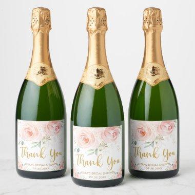 Blush Pink Floral Gold Bridal Baby Shower Birthday Sparkling Wine Label