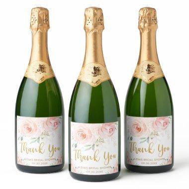 Blush Pink Floral Gold Bridal Baby Shower Birthday Sparkling Wine Label