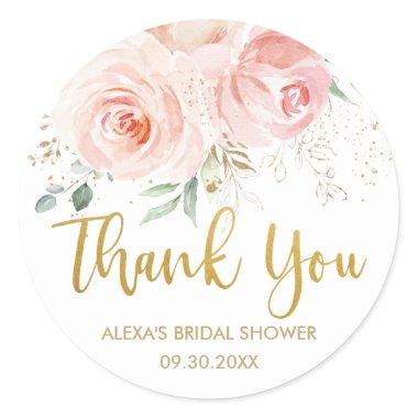 Blush Pink Floral Gold Bridal Baby Shower Favor Classic Round Sticker