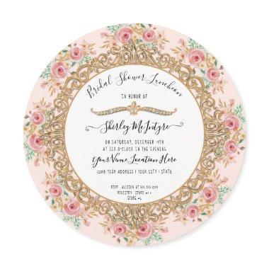 Blush Pink Floral Gold Bridal Shower Luncheon Invitations