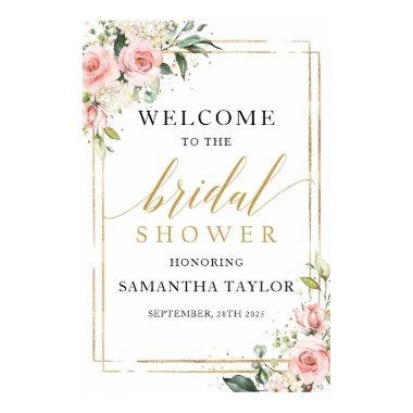 Blush pink floral gold bridal shower welcome sign