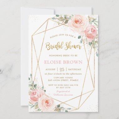 Blush Pink Floral Gold Geometric Bridal Shower Invitations