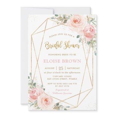 Blush Pink Floral Gold Geometric Bridal Shower Invitations