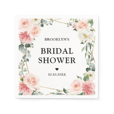 Blush Pink Floral Gold Geometric Bridal Shower Na Napkins