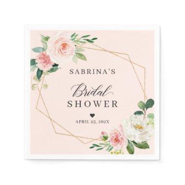 Blush Pink Floral Gold Geometric Bridal Shower Napkins