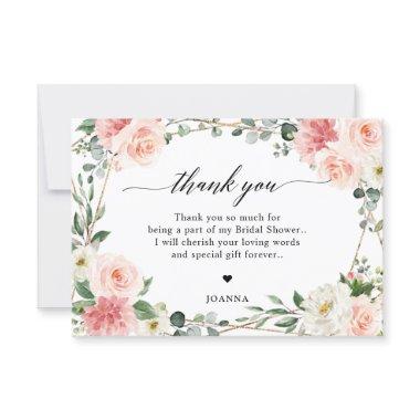 Blush Pink Floral Gold Geometric Bridal Shower Thank You Invitations