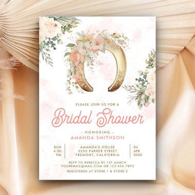 Blush Pink Floral Gold Horseshoe Bridal Shower Invitations