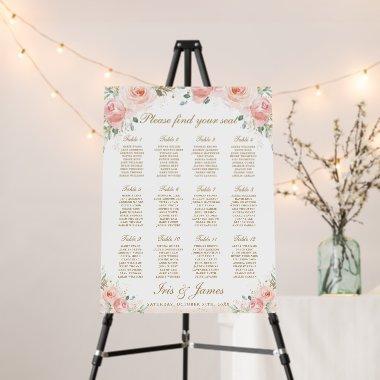 Blush Pink Floral Gold Wedding Seating Chart Foam Board