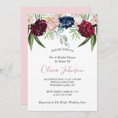 Blush Pink Floral Greenery Bridal Shower Invitations