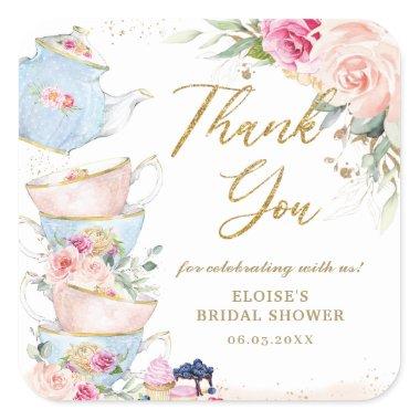 Blush Pink Floral High Tea Party Bridal Shower Square Sticker