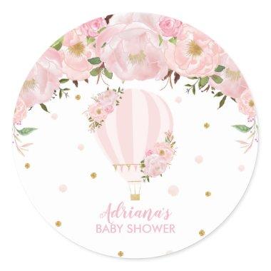 Blush Pink Floral Hot Air Balloon Thank You Favor Classic Round Sticker