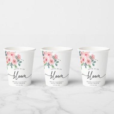 Blush Pink Floral Love Is In Bloom Bridal Shower Paper Cups