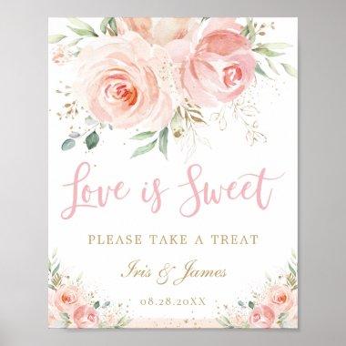 Blush Pink Floral Love is Sweet Treat Wedding Poster