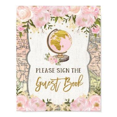 Blush Pink Floral Map Adventure Guest Book Sign