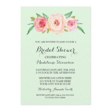 Blush Pink Floral Mint Green Bridal Shower Invitations