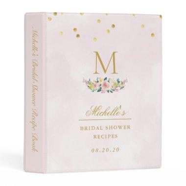 Blush Pink Floral Monogrammed Bridal Shower Recipe Mini Binder