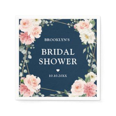 Blush Pink Floral Navy Geometric   Napkins