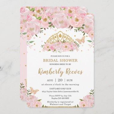 Blush Pink Floral Princess Tiara Bridal Shower Invitations