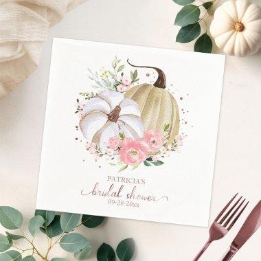 Blush Pink Floral Pumpkin Fall  Napkins