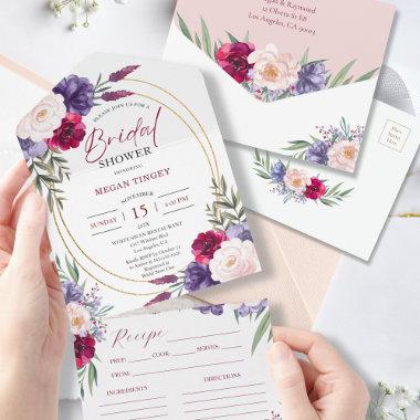 Blush Pink Floral Recipe Bridal Shower Invitations