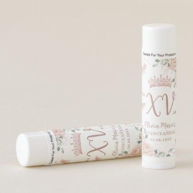 Blush Pink Floral Rose Gold Butterfly Quinceañera Lip Balm