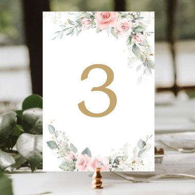 Blush Pink Floral Sage Gold Wedding Bridal Shower Table Number