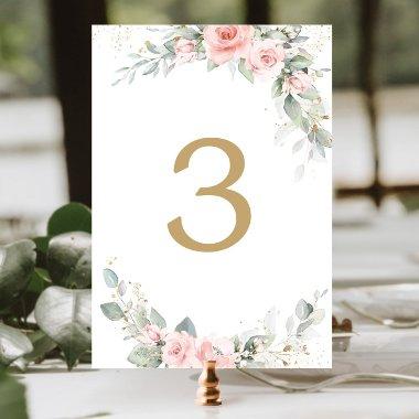 Blush Pink Floral Sage Gold Wedding  Table Number