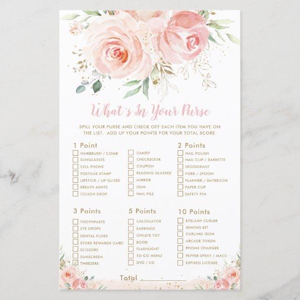 Blush Pink Floral Shower What's In Your Purse Game