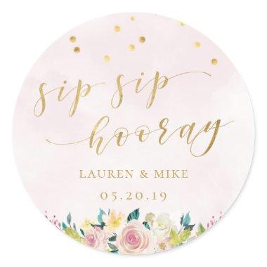 Blush Pink Floral Sip Sip Hooray Wedding Classic Round Sticker