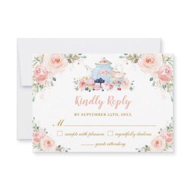 Blush Pink Floral Tea Party Baby Bridal Shower RSVP Card