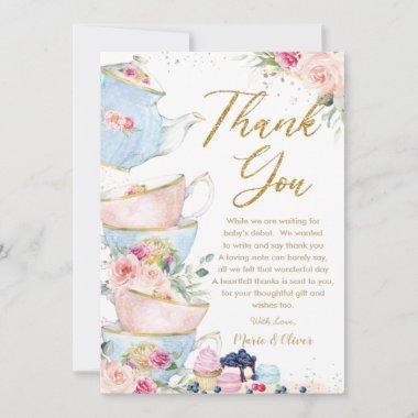 Blush Pink Floral Tea Party Baby Bridal Shower Thank You Invitations