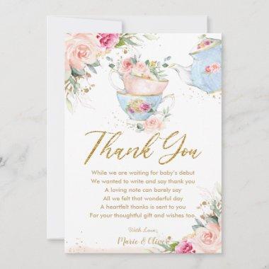 Blush Pink Floral Tea Party Baby Shower Birthday  Thank You Invitations