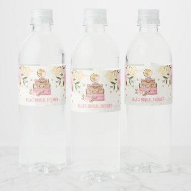 Blush Pink Floral Travel Suitcases Bridal Shower Water Bottle Label