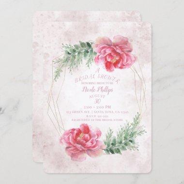 Blush Pink Floral Watercolor Bridal Shower Invitations